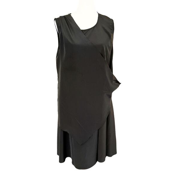OAK NYC Black Avant Garde Raw Edge Dress – Asymmetrical Layered Sleeveless - Picture 1 of 8